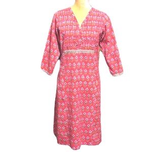 Anokhi Pink w/ White Flowers Kurta Tunic Janasya Dress/Beach Cover Size Small